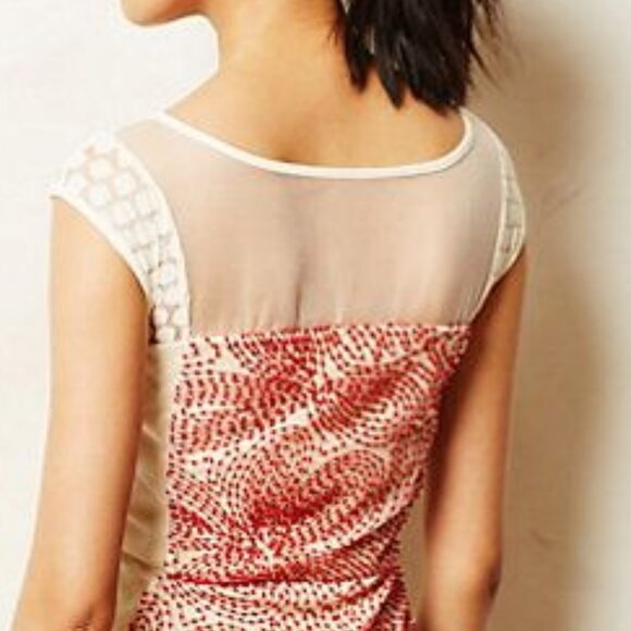 ANTHROPOLOGIE Ajna Stitched Sheath Red Ivory Sleeveless Dress by Weston - Picture 2 of 4